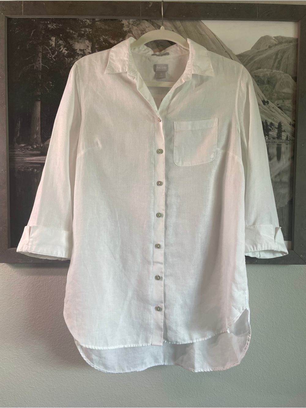 Chico's White No-Iron Button Front Shirt